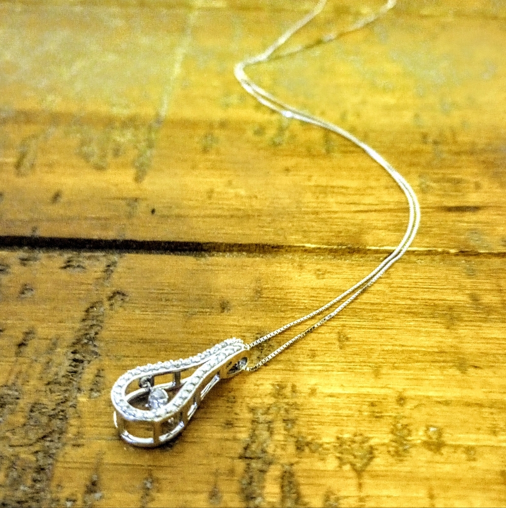 Teardrop Sparkling Diamond Pendant on 10K White Gold Chain
